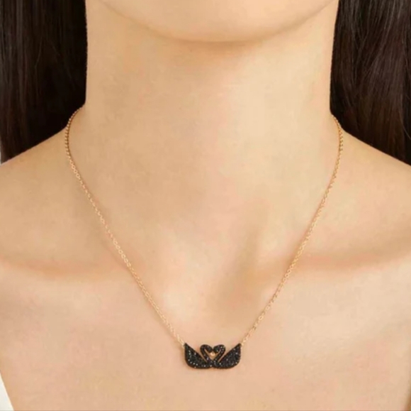 Swarovski Iconic Double Black Swan Necklace with Rose-Gold Tone Plated NIB - Picture 1 of 8